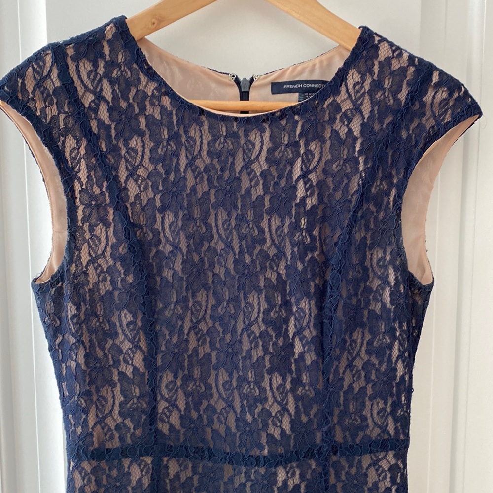 French Connection Navy and Tan Lace Dress